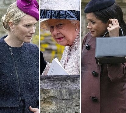 Isabel II, Harry e Meghan vão ao batizado da bebé de Zara Tindall... debaixo de chuva!